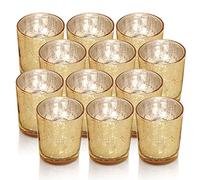 Gold Votive Candle Holders, Mercury Glass Tealight Candle Holder Set of 12, Perfect Centerpieces for Wedding, Party, Home Decor (Gold)