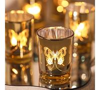 Gold Votive Candle Holders Set, 12 PCS Tea Lights Candle Holder Decorative Bulk with Butterfly Pattern, Candle Holders for Wedding Table, Birthday, Home Decor, Party Supply