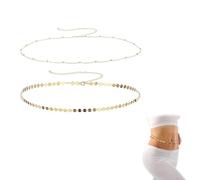 Gold Waist Chain,2Pcs Metal Women's Belly Chain,Gold Plated Stainless Steel Multilayer Sexy Body Chain Waist Beads Chain Delicate Bikini Satellite Beads Coin Chain Body Jewelry Gifts for Women Girls