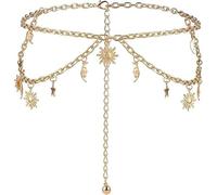 Gold Waist Chain for Women Multilayer Chain Belt Sun Moon Star Layered Belly Body Chain Trendy Elegant Jewelry Accessories, L, alloy, No Gemstone