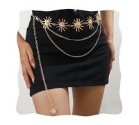 Gold Waist Chain, Multilayer Sunflower Metal Chain Belt for Women Fashion, Adjustable Body Belly Chain for Dresses Jeans Trousers, Adjustable, Alloy, No Gemstone