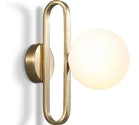 Gold Wall Light Fixture with Globe Frosted Lampshade Mid Century Wall Sconce Iron Wall Mounted Lamp for Living Room Hallway Bedroom Bedside G9 Bulb,