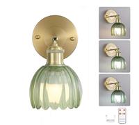 Gold Wall Light Indoor Battery Vintage Flower Wall Lamp 40W With Remote Control Dimmable Antique Rechargeable Bedside Lamp Without Power Connection Wall Lights for Bedroom Study,Green Green