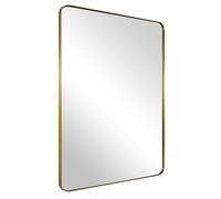 Gold Wall Mirror, 24x36 Inch Mirror for Bathroom, Brushed Brass Stainless Steel Metal Frame with Rounded Corner, Rectangle Glass Panel Wall Mounted Mirror for Decor of Bathroom, Vanity, Washroom