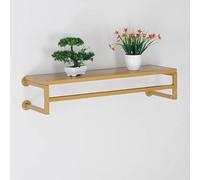 Gold Wall-Mounted Clothes Rack - Iron Floating Shelf with Hanging Rod 100CM Garment Display Rack Stylish Coat Rack with Storage Shelf for Home or Retail
