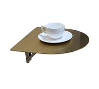 Gold Wall-Mounted Folding Round Table - 35cm (13.8in) Stainless Steel Foldable Coffee Desk for Bedroom Bathroom Study Living Room - Space-Saving Floating Side Table