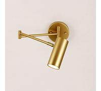 Gold Wall Sconce Lamp, Modern Swing Arm Wall Mounted Light, Antique Brass Metal Hardwired Lighting Fitting with Cylindrical Lampshade, E27 Bedroom Bedside Reading Lamps (Color : Gold-6000K) (Gold 300