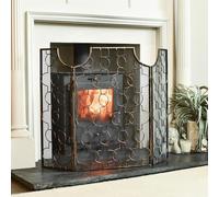Gold Wash Gothic Thee Fold Fireguard Fire Screen - Classic Style Mesh Guard for Log Burners & Open Fires - Spark & Debris Protection