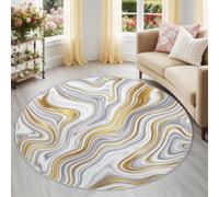 Gold Washable Round Area Rug 80 cm Abstract Modern Minimalist Soft Fluffy Circle Carpet Rug Printed Short Pile Non Slip Floor Round Rugs for Entryway Living Room Bedroom, Ripple Marble Lines
