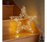 Gold Weave WonderStar Christmas Decoration - 38cm Light-Up Wire Mesh Star - Warm White LED Indoor Ornament with Auto Timer - Battery Operated Festive Holiday Display
