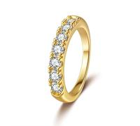 Gold Wedding Bands, Bridal Wedding Ring Round with 0.7ct Moissanite 9K Yellow Gold Size P 1/2