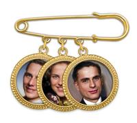 Gold Wedding Boutonniere Bouquet Memorial Photo Charm Pin Groom's Lapel or Bride's Flowers 3 Photos