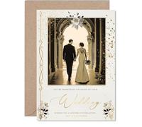 Gold Wedding Card for Couples - Happy Couple Newlyweds - Congratulations Gifts, Congrats Well Done Card for Friends Family Colleague Neighbour, A5 Happy Marriage Greeting Cards