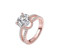 Gold Wedding Ring, Simple Engagement Ring Rose Gold Elegant with 4 Claws Round Moissanite 3ct Band Birthday Gift Size T 1/2
