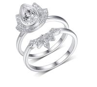 Gold Wedding Rings for Her, 2Pcs Set 18K Solid White Gold Engagement Bands with Moissanite 1.5ct Stackable Anniversary Ring for Women Size L 1/2