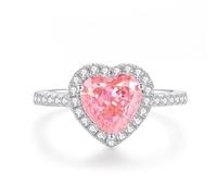 Gold Wedding Rings for Women 14K, 4ct Lab Grown Padparadscha Engagement Bands Heart Solid White Gold Anniversary Ring with Moissanite for Her Size K 1/2