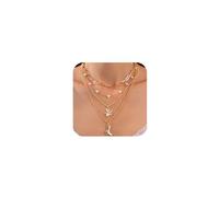 Gold Western Flower Boots Jewelry for Cowgirls Women Charm Layered Pearl Paperclip Choker Cowboy Floral Boot Necklaces Vintage Necklace Accessories, L, Zinc, No Gemstone