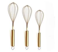 Gold Whisk Pack of 3 Stainless Steel 8",10",12", Titianium Plating Whisks for Cooking, Beater,Wire Whisk Set Kitchen Wisk (Gold)