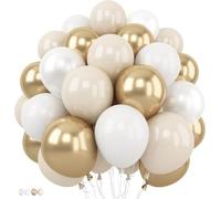 Gold White Beige Balloons Set - 12Inch Neutral Boho Balloon Set with Metallic Gold, Pearl White & Sand Balloons for Balloon Arch, Wedding, Baby Shower, Engagement, Bridal Shower & Birthday Decorations