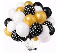 Gold White & Black Latex Balloons with Polka Dot Balloon 30 Pack Party Balloons for Birthday Wedding Baby Shower Anniversary Celebration Hollywood Party Decorations
