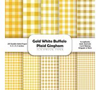 Gold White Buffalo Plaid Gingham Scrapbook Paper: Double-Sided Decorative Craft Papers for Junk Journals, Wrapping, Card Making, Mixed Media & More