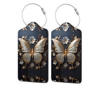 Gold White Butterflies 2 PCS Business Travel PU Leather Label Suitable for Handbags/Backpacks/Luggage