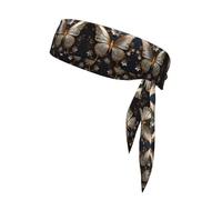 Gold White Butterflies Adjustable Sports Headband Non Slip Durable Stylish and Stable Suitable for Tennis Football and Running