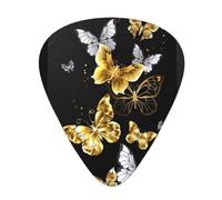 Gold White Butterflies Black 12pcs Guitar Cubes, 3 Thickness Includes 0.46mm, 0.71mm, 0.96mm, With Organizer Storage Box