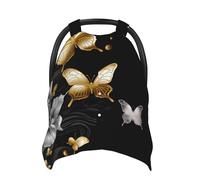 Gold White Butterflies Black Baby Car Seat Canopy Cover, Multi Use Breathable Nursing Breastfeeding Covers for Mom Soft Stroller Sun Shade Newborn Shower Gift