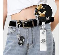 Gold White Butterflies Black Badge Reels Retractable with Clip and Keychain Funny Cute Badge Clips Id Card Badge Holder for Office Worker Doctor Nurse