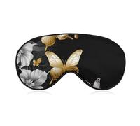 Gold White Butterflies Black Blackout Sleep Eye Mask, Ventilated Fabric, Adjustable Wearing Style, Zero Pressure Sleeping Mask Soft Skin Friendly Eyeshade for Women Men