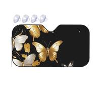 Gold White Butterflies Black Car Windshield Sun Shade Foldable Car Front Window Sunshade for Sun, Heat and UV Rays, Auto Sun Blocker Visor Protector for Cars, SUVs Small