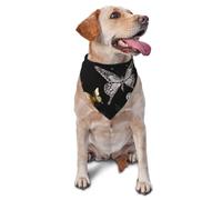 Gold White Butterflies Black Dog Bandana Pet Scarf Accessories for Small Medium Dogs Cats Photo Prop, Triangle Pet Bandanas Adjustable Puppy Bib Washable Dog Kerchief Puppy Neckerchief