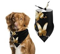 Gold White Butterflies Black Dog Bandana Triangle Dog Scarf Washable Polyester Dog Bibs Cute Pet Bandana for Medium Large Dogs Puppy and Cats