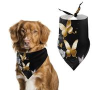 Gold White Butterflies Black Dog Bandanas Adjustable Bib Party Pet Decorations Cute Dog Triangle Scarfs for Small Medium Puppy Cat Costume Accessory