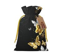 Gold White Butterflies Black Drawstring Gift Bags Small Item Treats Wrapping Storage Bags Christmas Birthday Party Holiday