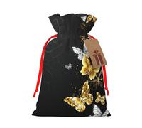 Gold White Butterflies Black Drawstring Gift Bags Small Item Treats Wrapping Storage Bags Christmas Birthday Party Holiday