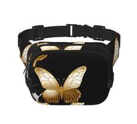 Gold White Butterflies Black Fanny Pack Adjustable Crossbody Bag Large Waist Bag Travel Belt Bag Unisex Bum Bag
