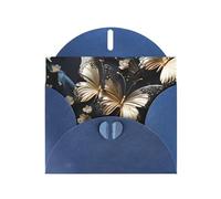 Gold White Butterflies Black Horizontal Holiday Card With Blue Heart Shaped Envelope And Write Various Holiday Greetings