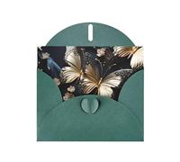 Gold White Butterflies Black Horizontal Holiday Card With Dark Green Heart Shaped Envelope And Write Various Holiday Greetings