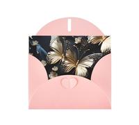 Gold White Butterflies Black Horizontal Holiday Card With Pink Heart Shaped Envelope And Write Various Holiday Greetings
