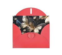 Gold White Butterflies Black Horizontal Holiday Card With Red Heart Shaped Envelope And Write Various Holiday Greetings