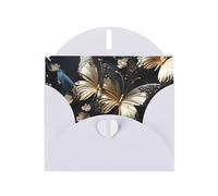 Gold White Butterflies Black Horizontal Holiday Card With White Heart Shaped Envelope And Write Various Holiday Greetings