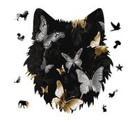 Gold White Butterflies Black Jigsaw Puzzle 175PCS Wolf Head Design Puzzle Wooden Jigsaw Puzzles for Adults Families