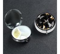 Gold White Butterflies Black Pill Box 3 Compartment Waterproof Pill Container with Mirror Metal Medicine Box Organizer Portable Vitamin Case for Pocket & Purse Travel - Round
