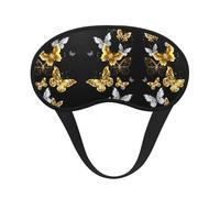 Gold White Butterflies Black Print Blackout Sleep Mask - Side Sleeper Eye Cover, Soft Comfort, Perfect for Travel, Meditation