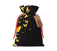 Gold White Butterflies Black -Print Burlap Drawstring Bags - Eco-Friendly Reusable Pouches For Wedding Favors, Christmas & Birthday Presents.