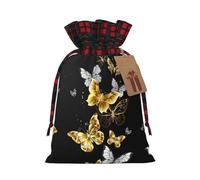 Gold White Butterflies Black Print Christmas Wrapping Bags Xmas Drawstring With Gift Bags Christmas Presents & Party
