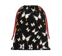 Gold White Butterflies Black Print Drawstring Gift Bag,Party Gift Bags,Reusable Christmas Drawstring Wrapping Bags