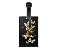 Gold White Butterflies Black Print Luggage Tags for Suitcases Labels Set Waterproof Easy-to-Identify Travel Daily Use